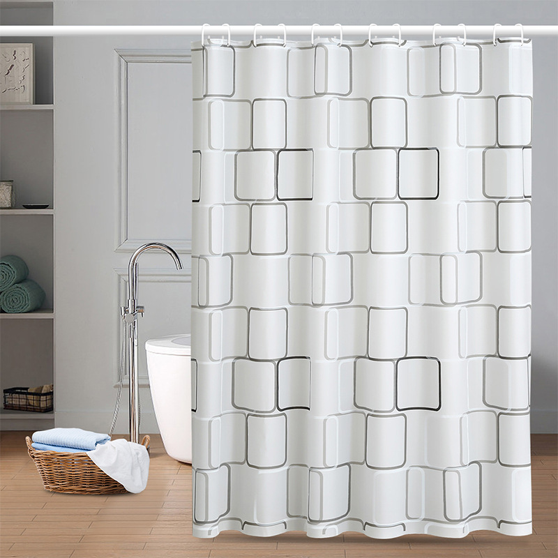 in stock PE printed shower curtain waterproof mildew-proof non-perforated bathroom toilet partition cross-border e-commerce hook curtain
