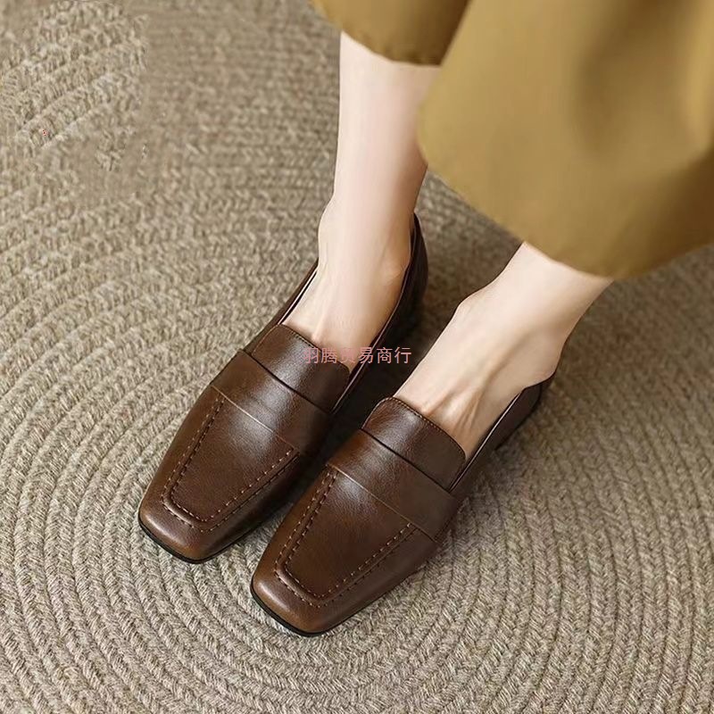 Soft Leather Loafers for Women 2025 Spring and Autum New British Style Small Leather Shoes for Women Super Soft One-Legged Versatile Thick Heel Shoes