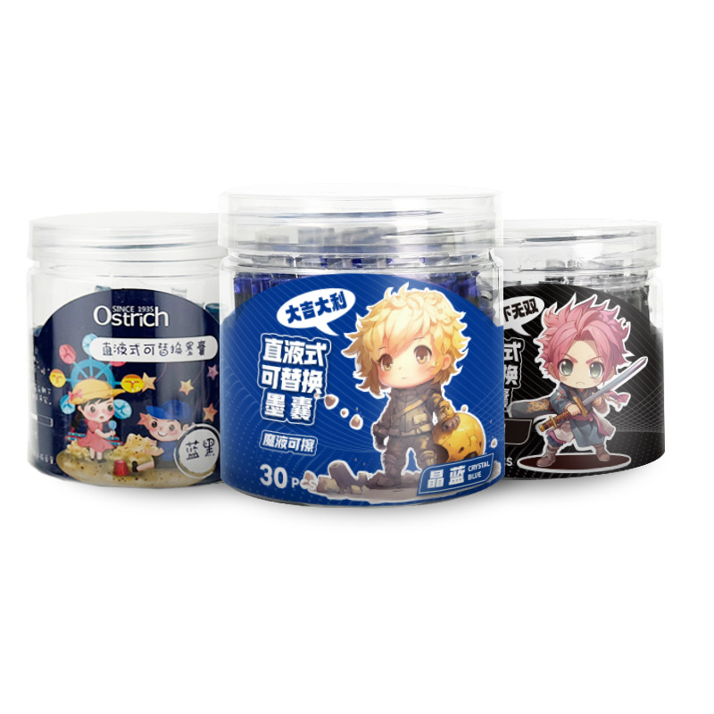 Ostrich Manufacturer 3.4 Caliber Fountain Pen 30 Barrels Primary School Students Ink Blue Crystal Blue Ink Bag Ink Absorbing Holiday Gift