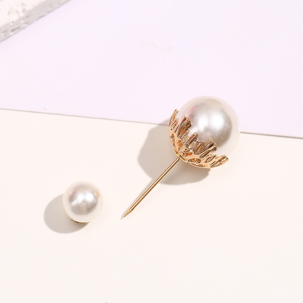 Collar Anti-running Light Pin Highlight Two-head Brooch Simple Cardigan Buckle Women's Two-head Pearl Brooch Buckle