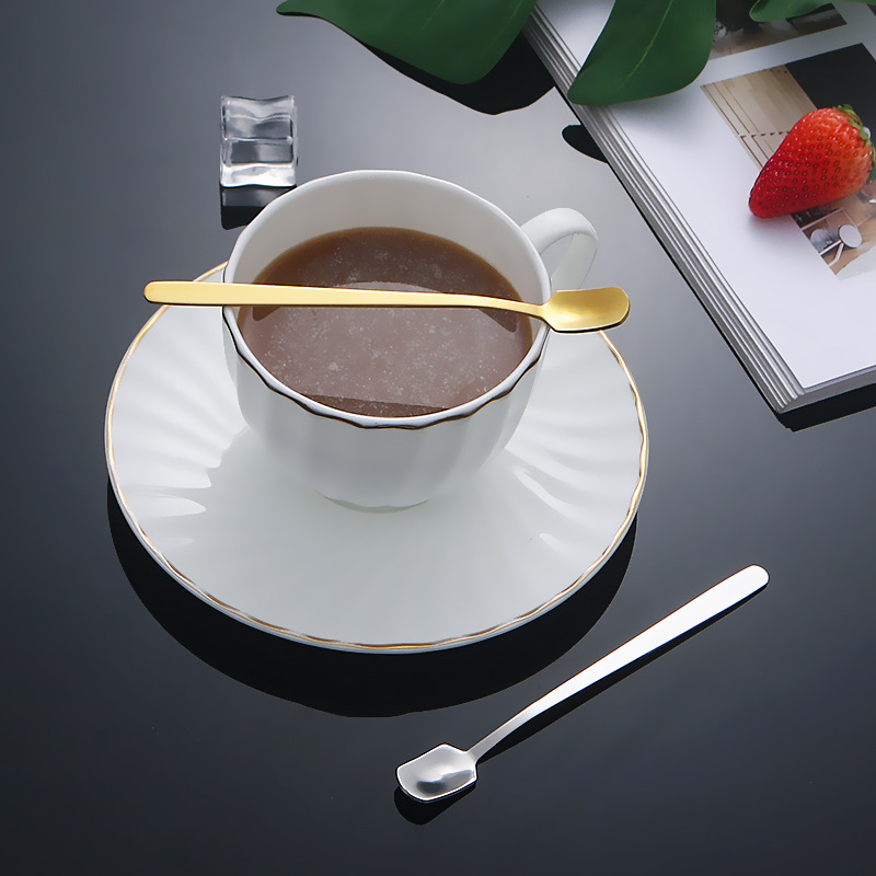Stainless Steel Spoon Creative Square Head Spoon Long Handle Coffee Stirring Spoon Dessert Bird's Nest Spoon Mug Gift Spoon Gold