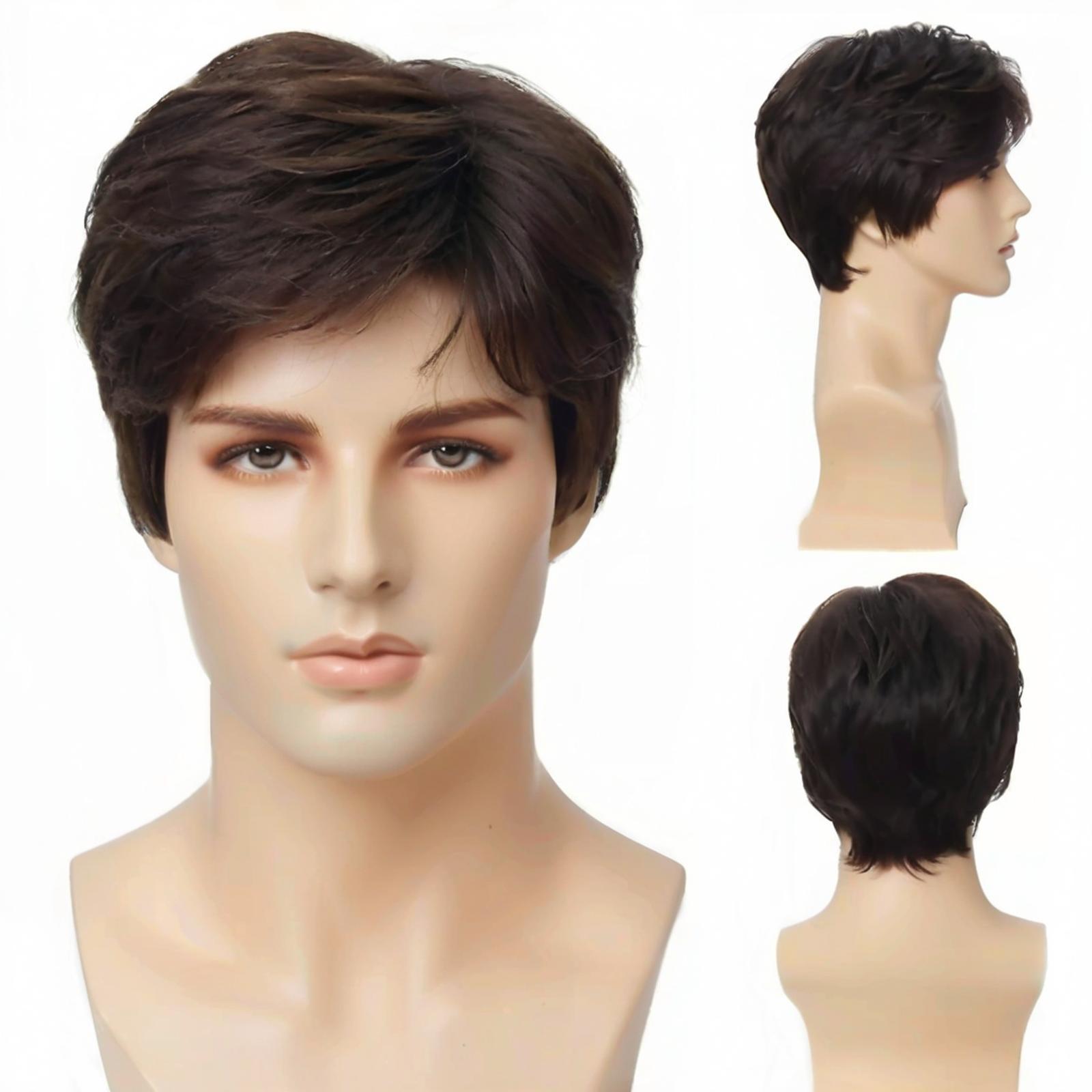AliExpress Cross-border Wig Men's European and American Hot Selling Short Straight Hair Shattered Qi Bangs Full Head Cover Chemical Fiber Hair in stock First Hair
