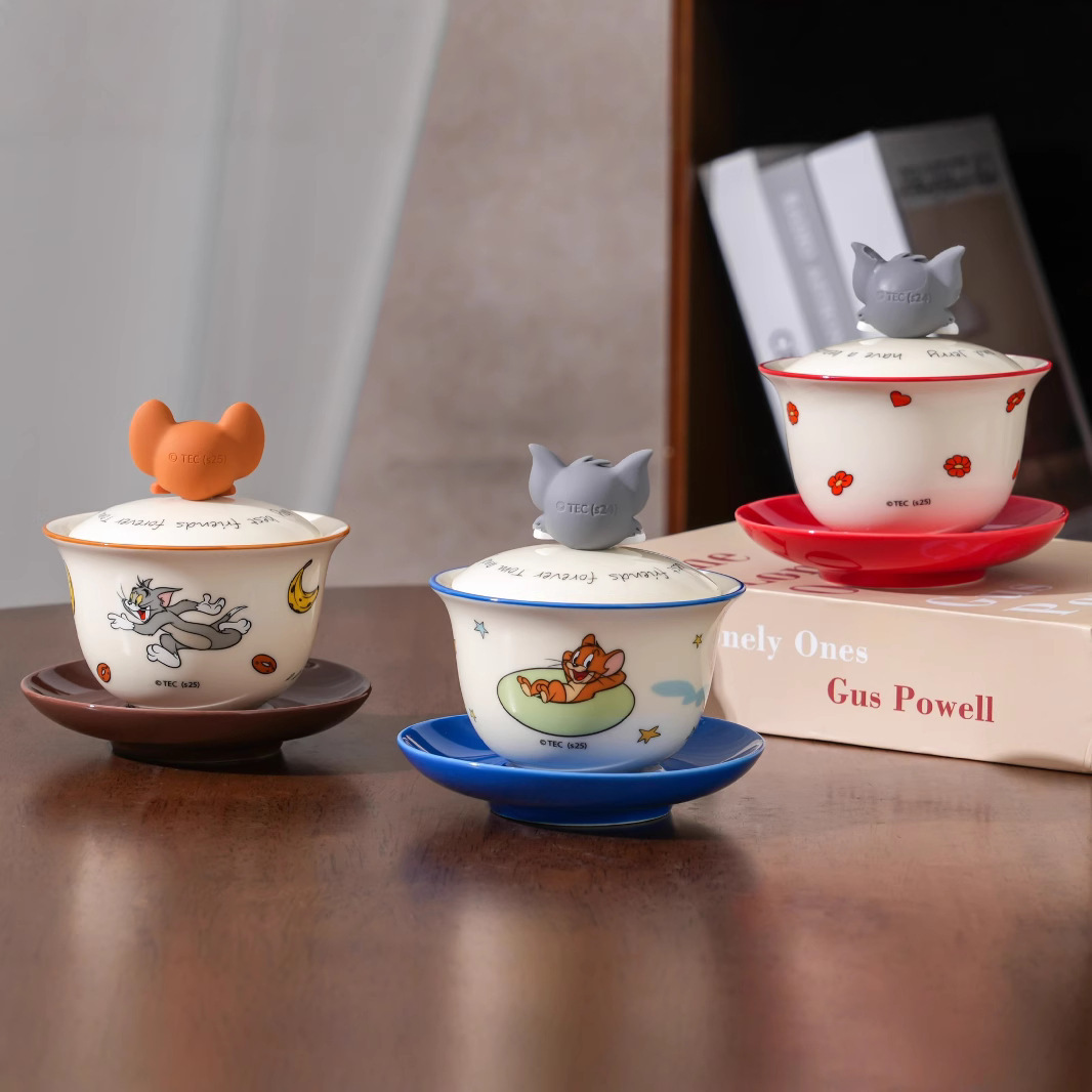 Tom and Jerry Tea Set Set for Home Use 2025 New Ceramic Tea Bowl High-Value Gift Box with One Bowl and One Cup of Tea Cup