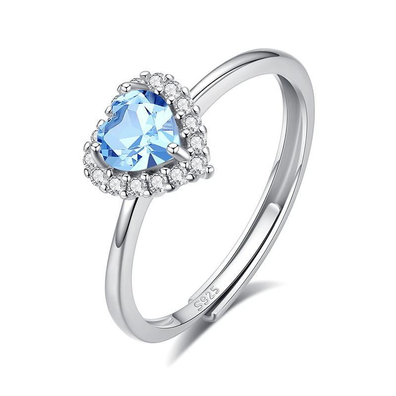 S925 Sterling Silver Ring Women's 5mm Heart-Shaped Natural Crystal Stone Ring Accessible Luxury High-End Classic Inlaid Hand Jewelry