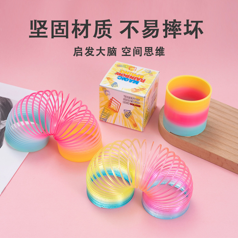 Medium boxed rainbow ring stacking music 6.5*6cm children's spring ring best selling stall toys wholesale