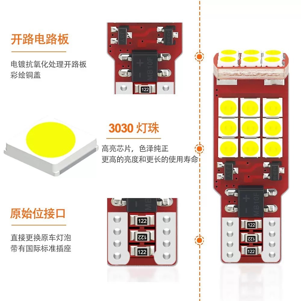 Car Led Reversing Light T15 3030 24Smd Decoding High-Brightness Tail Light Turn Signal Motorcycle Small Light White