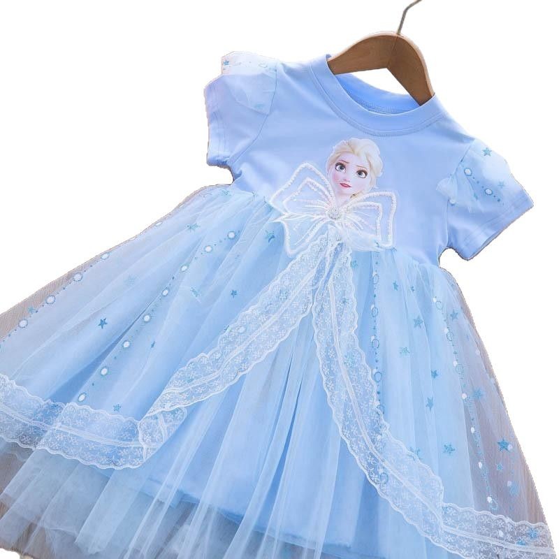 2025 Summer dress Girl Baby Cotton Short-sleeved Puffy Veil Skirt Aisha Dress Stylished Girl Princess Aisha Dress