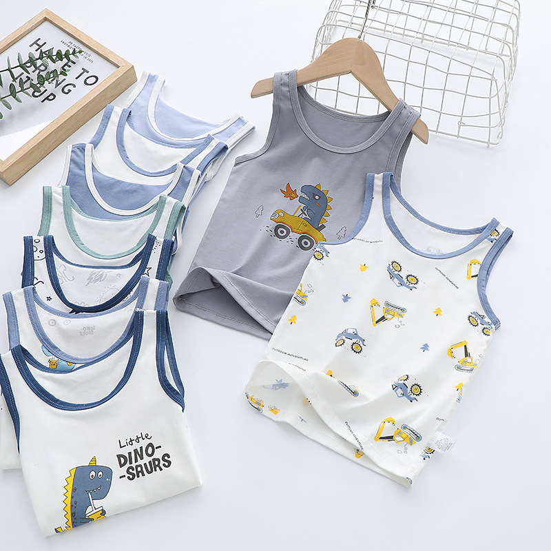 Майка для мальчиков без рукавов с принтом мультфильмов 2025 года, 100% хлопок, простая