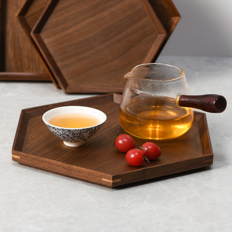 Black Walnut Solid Wood Rectangular Tray Japanese Household Fruit Wooden Plate Tea Tray Fruit Tray Factory Wholesale