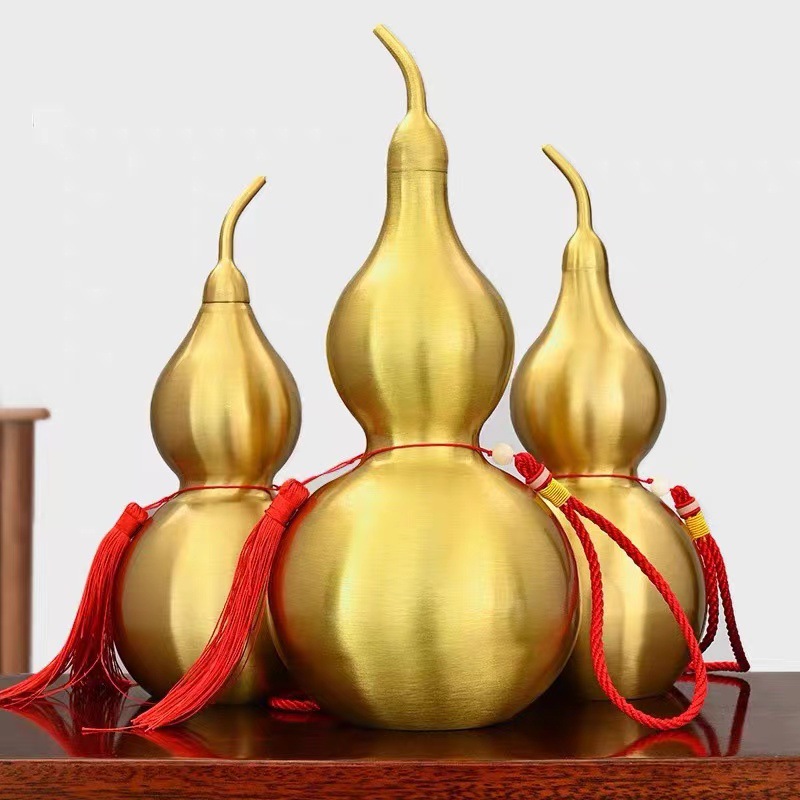 Copper gourd decoration large hollow open large gourd five Emperor money decoration copper gossip gourd crafts pendant