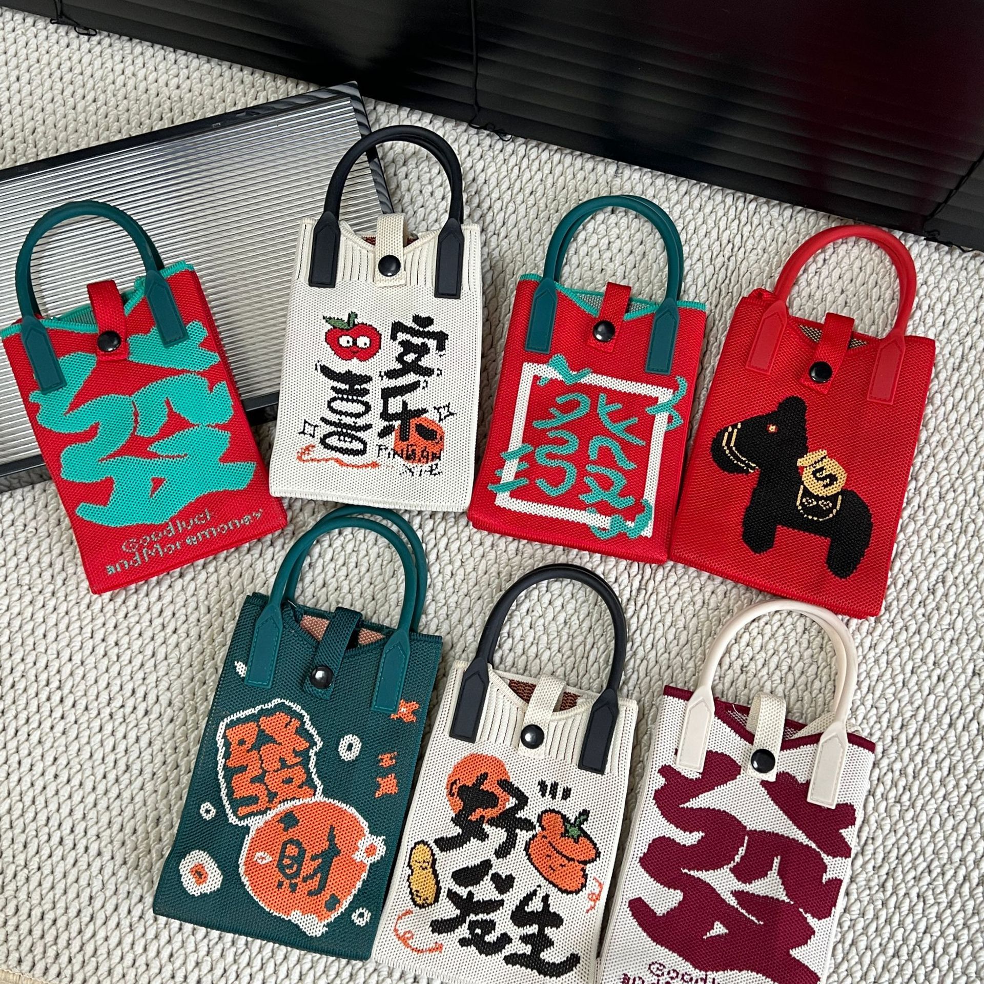 2026 New Year's Day Knitted Mobile Phone Bag Blessing Series Personalized Easiest for Match Crossbody Bag High-End Bag Year of the Horse