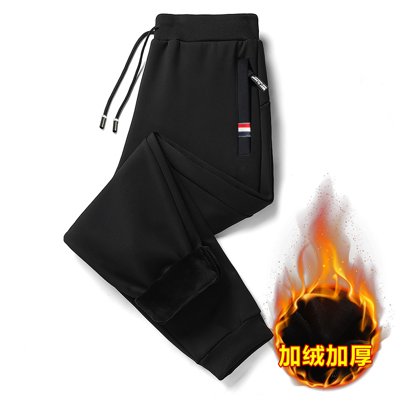 Shirt Young Clothing Fleece-Lined Pants Men's Autumn and Winter New Style Fleece-Lined Thickeneded Korean Style Large Size Three-Color Label Zipper Sports Pants