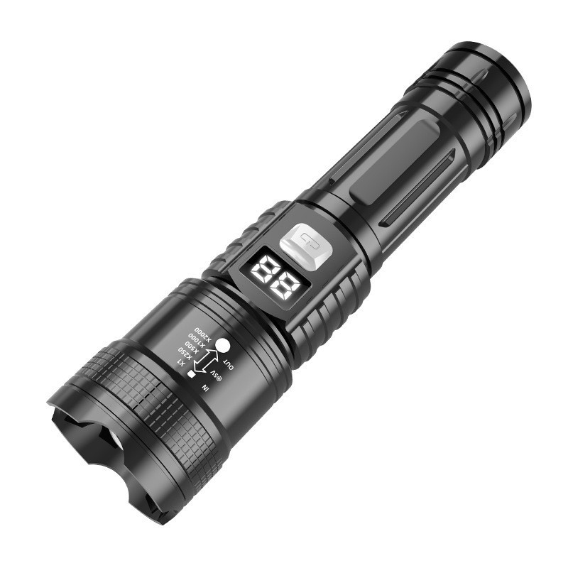 Cross-Border P50 Strong Light Flashlight Rechargeable Telescopic Zoom Work Light Digital Electric Display Portable Flashlight Long Battery Life
