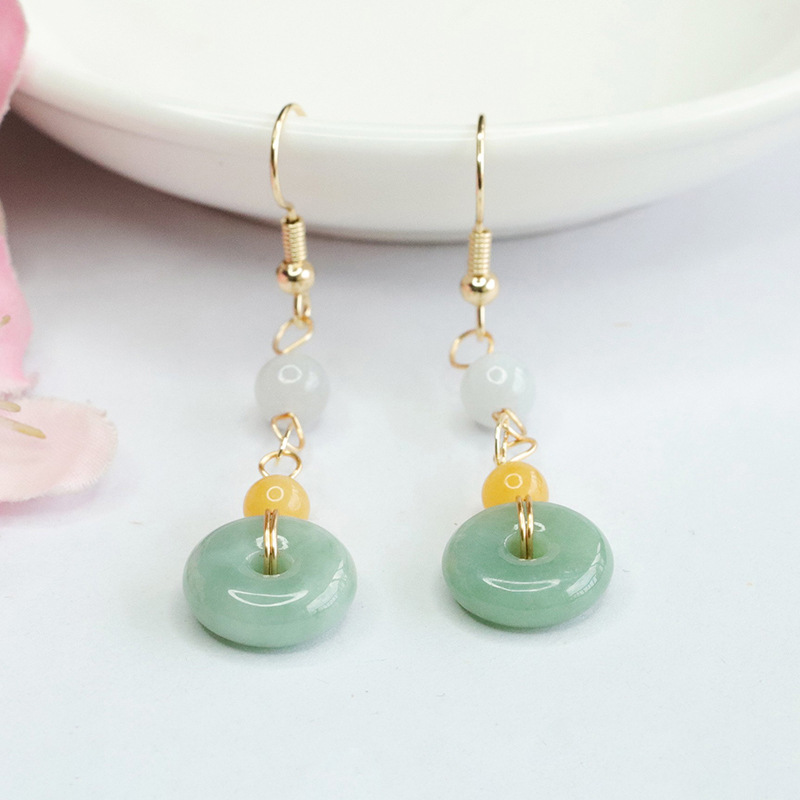 Yuyu natural Burmese A jadeite ear hook jade safety buckle earrings earrings wholesale FC3082803