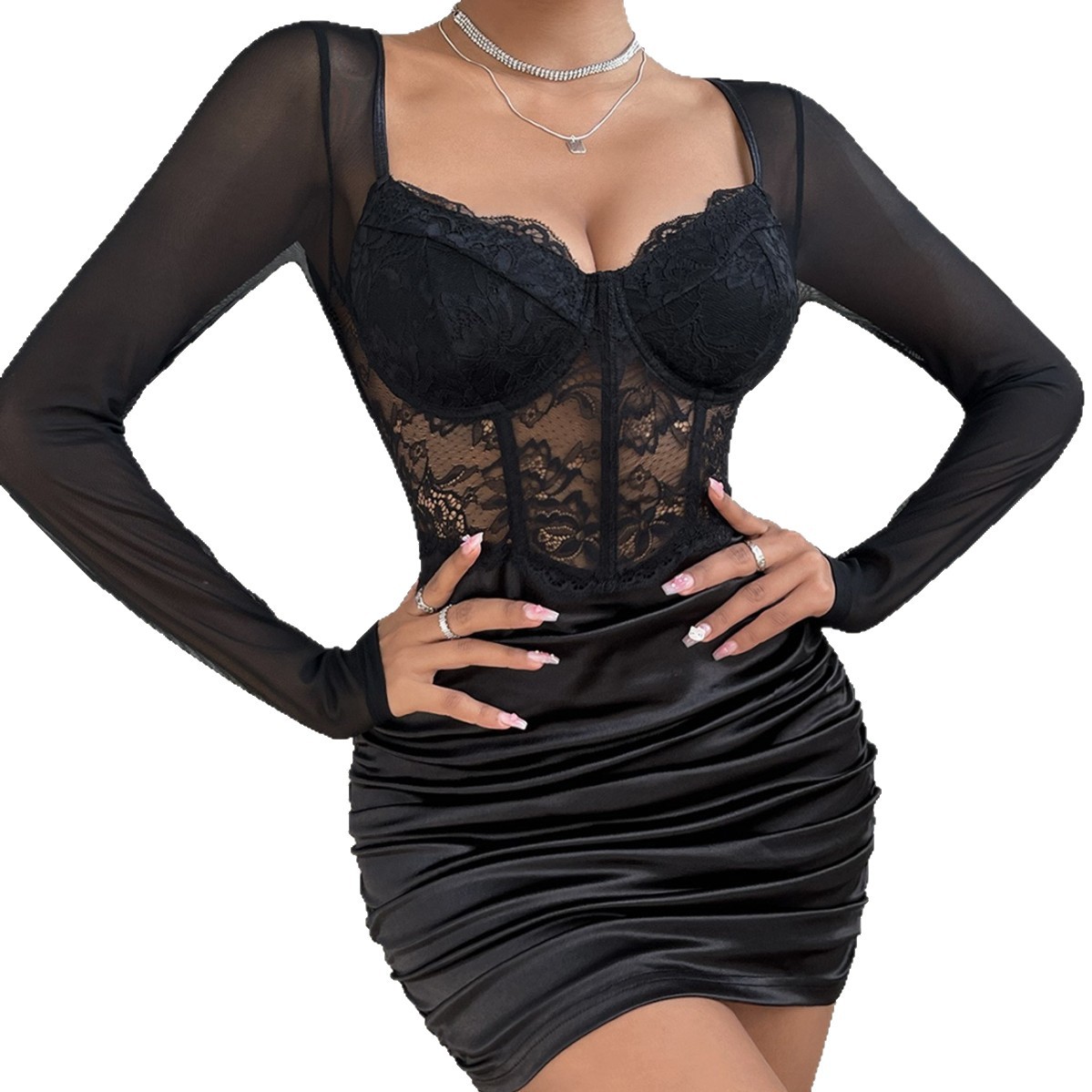 Sexy Lingerie Sexy Intimates Set Elegant Black Sexy Royal Sister Style Lace Close-Fitting Breast-Wrapped Skirt