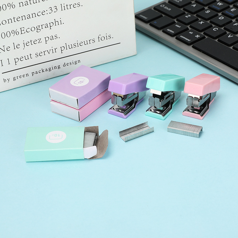 Mini No. 10 Stapler Labor-saving Lightweight Macaron Stapler Office Color Uniform Stapler Binding Needle