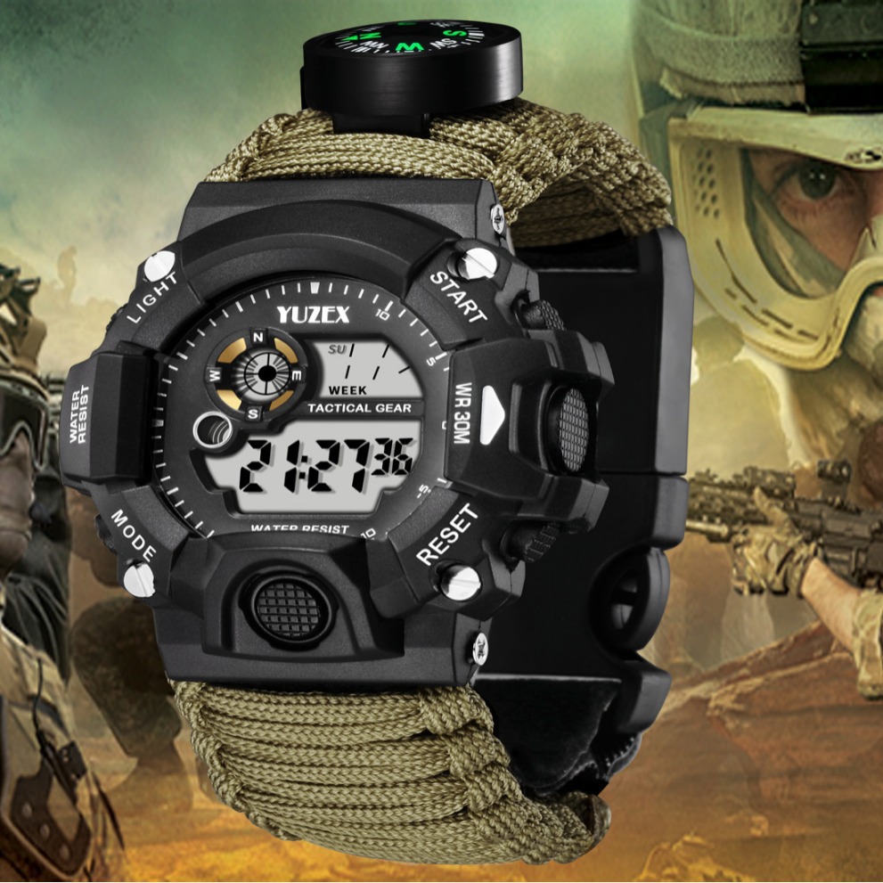 Paracord Waterproof Watch Multifunctional Outdoor Survival Paracord Bracelet Adjustable Outdoor Camping Adventure Bracelet