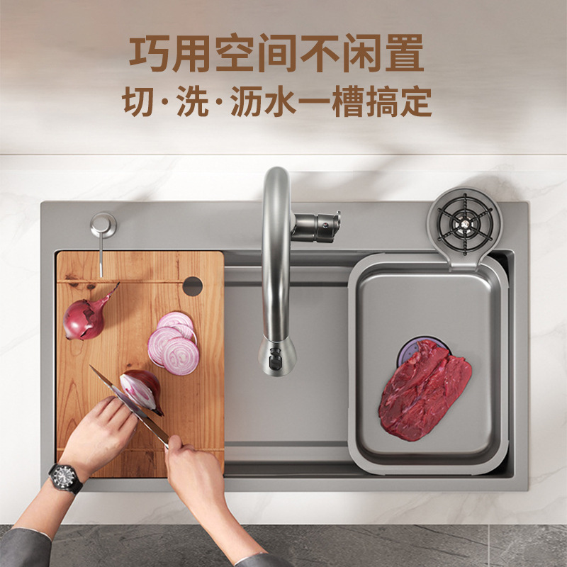 Nano Gun Grey Sink Large Single Sink Kitchen 304 Stainless Steel Handmade Vegetable Washing Sink Sink Household