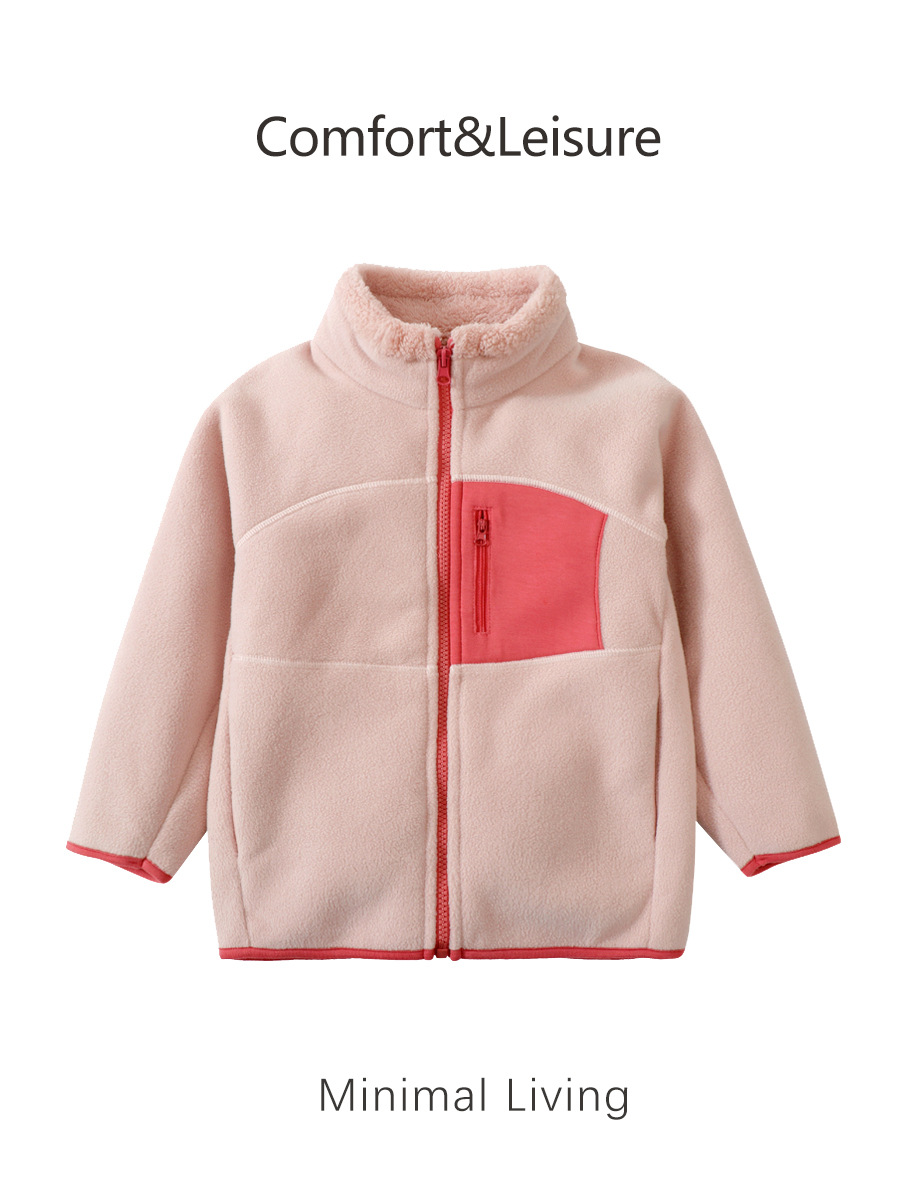 Children's Autumn and Winter Fleece-Lined Thickened Jacket, Student School Uniform Essential, High-Neck Warm Top, Lightweight Warm Thickened Fleece Top