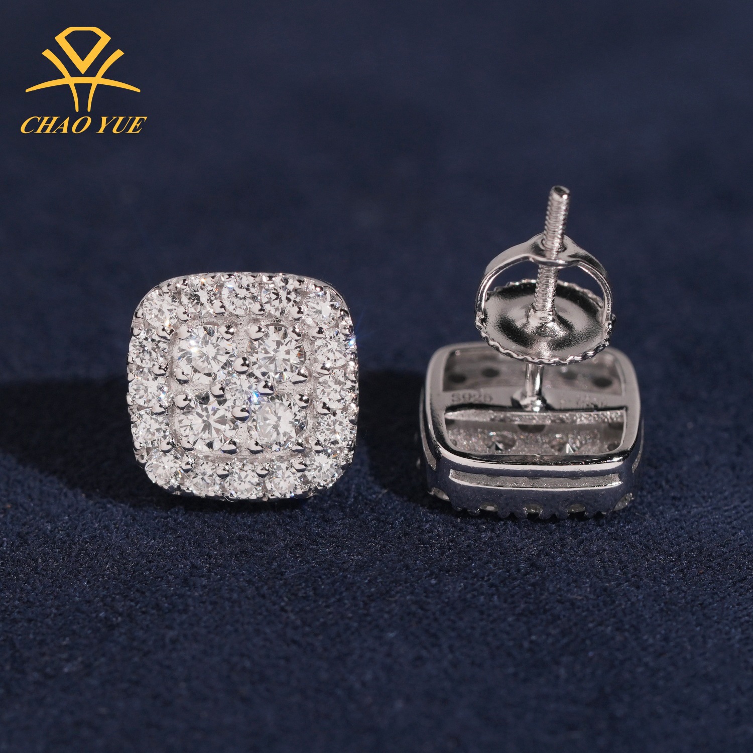 Популярные серьги-гвоздики из серебра S925 с лабораторно вырощенным бриллиантом 10мм, квадратные, унисекс, европейский и американский стиль