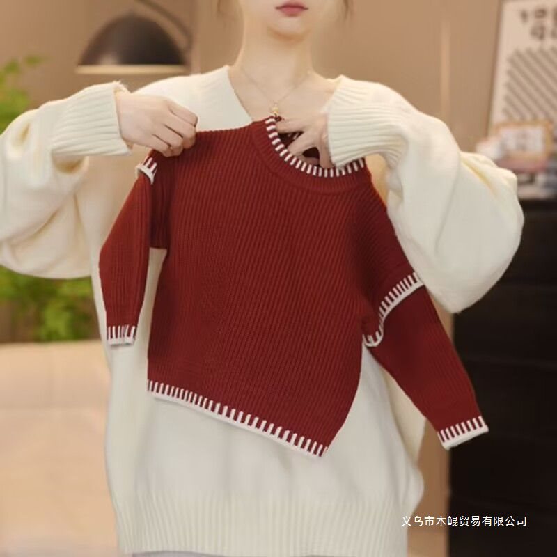 2024 Boys' Autumn and Winter New Sweater Angora Red Korean Version Girls' Thickened Baby Knitwear Versatile Fashionable Trend