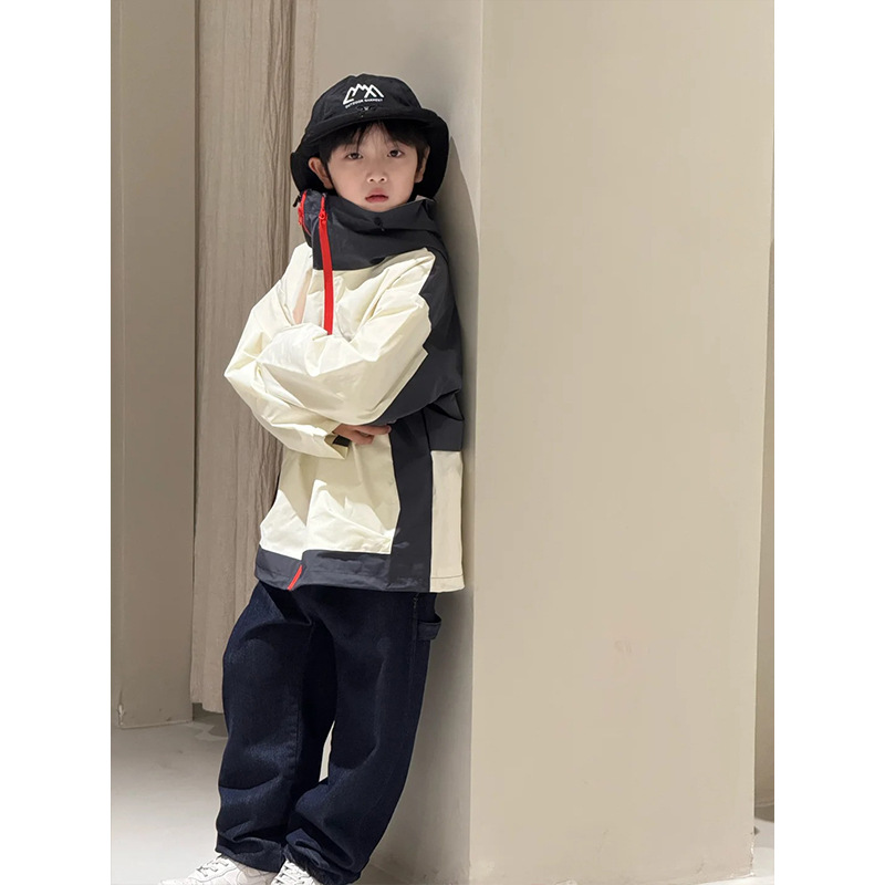 2025 New Spring Wear Boys' Work Coat Spring and Autumn Children's Spring Wear Charge Clothes Boys Contrast Color Outdoor Top