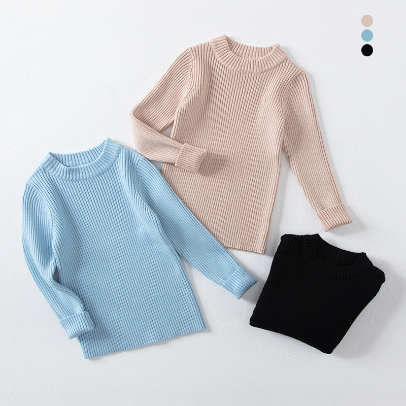 Теплый свитер-пуловер для малышей 2025 однотонный с круглым вырезом для мальчиков и девочек, базовая футболка в корейском стиле, винтажный и универсальный