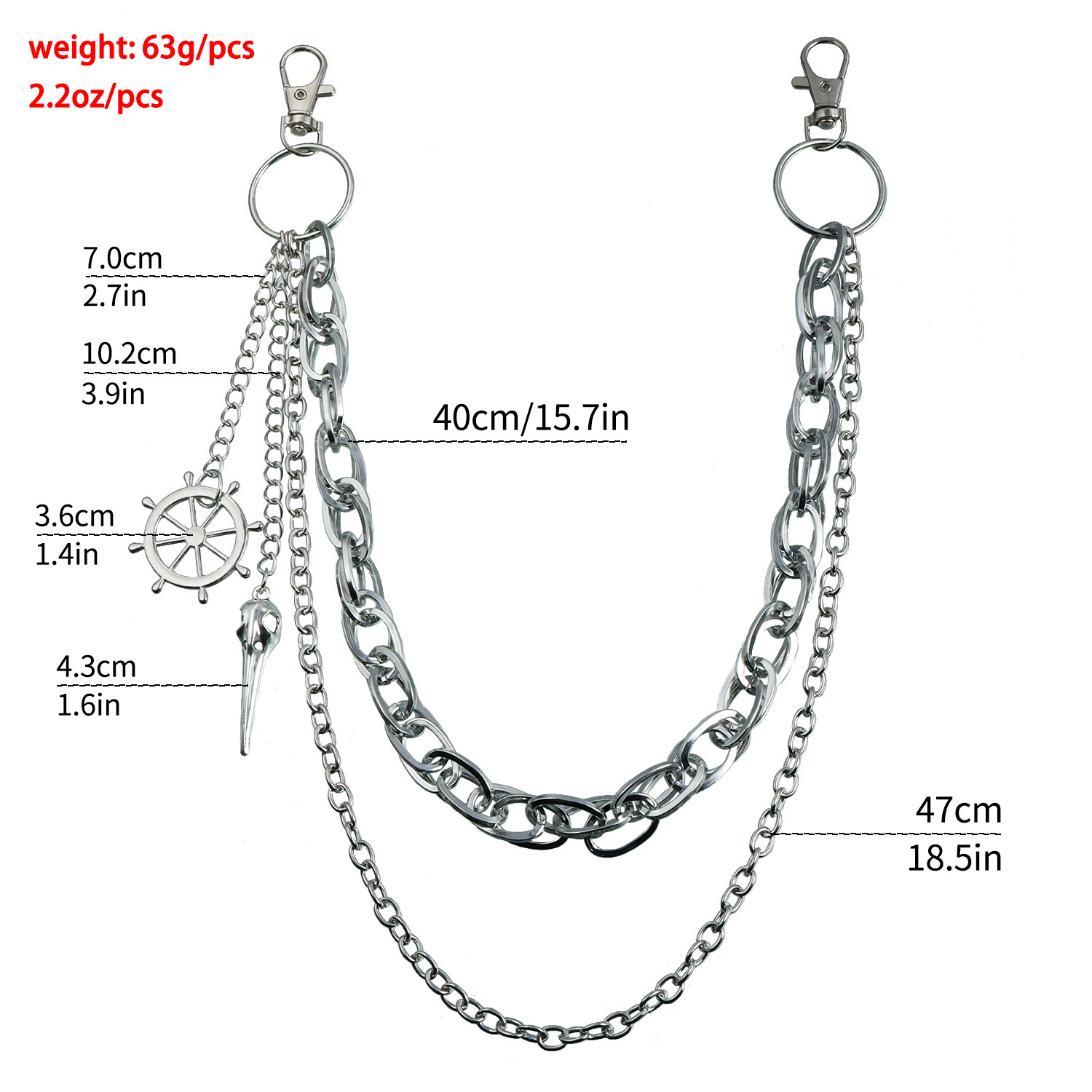 European and American Cross-border Jewelry Halloween Dark Style Pointed Bird Head Pendant Pant Chain Hip-hop Trendy Metal Multi-layer Waist Chain