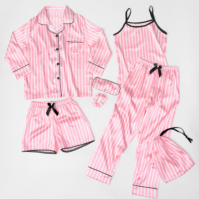 Прямые поставки с фабрики кросс-бодрствующие Ozon детские симуляционные шелковые полосатые пижамы семи предметный комплект домашней одежды