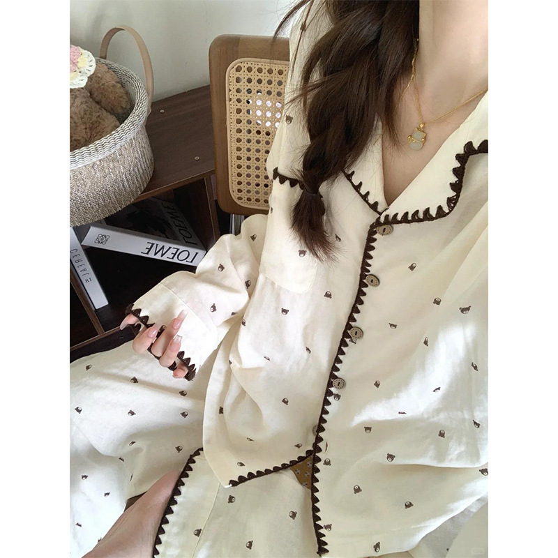 New Pajamas for Women, Spring and Autumn Long-Sleeved Trousers Suits, High-End Home Clothes, Internet Celebrity Style, Can Be Worn Outside, Cross-Border Wholesale