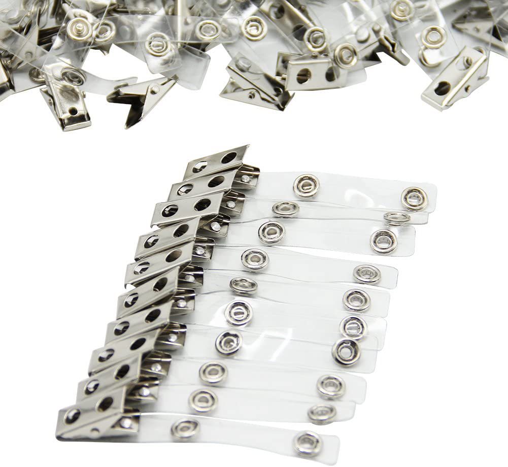 Certificate factory license clip metal badge clip double hole metal badge clip and transparent PVC band for badge clip