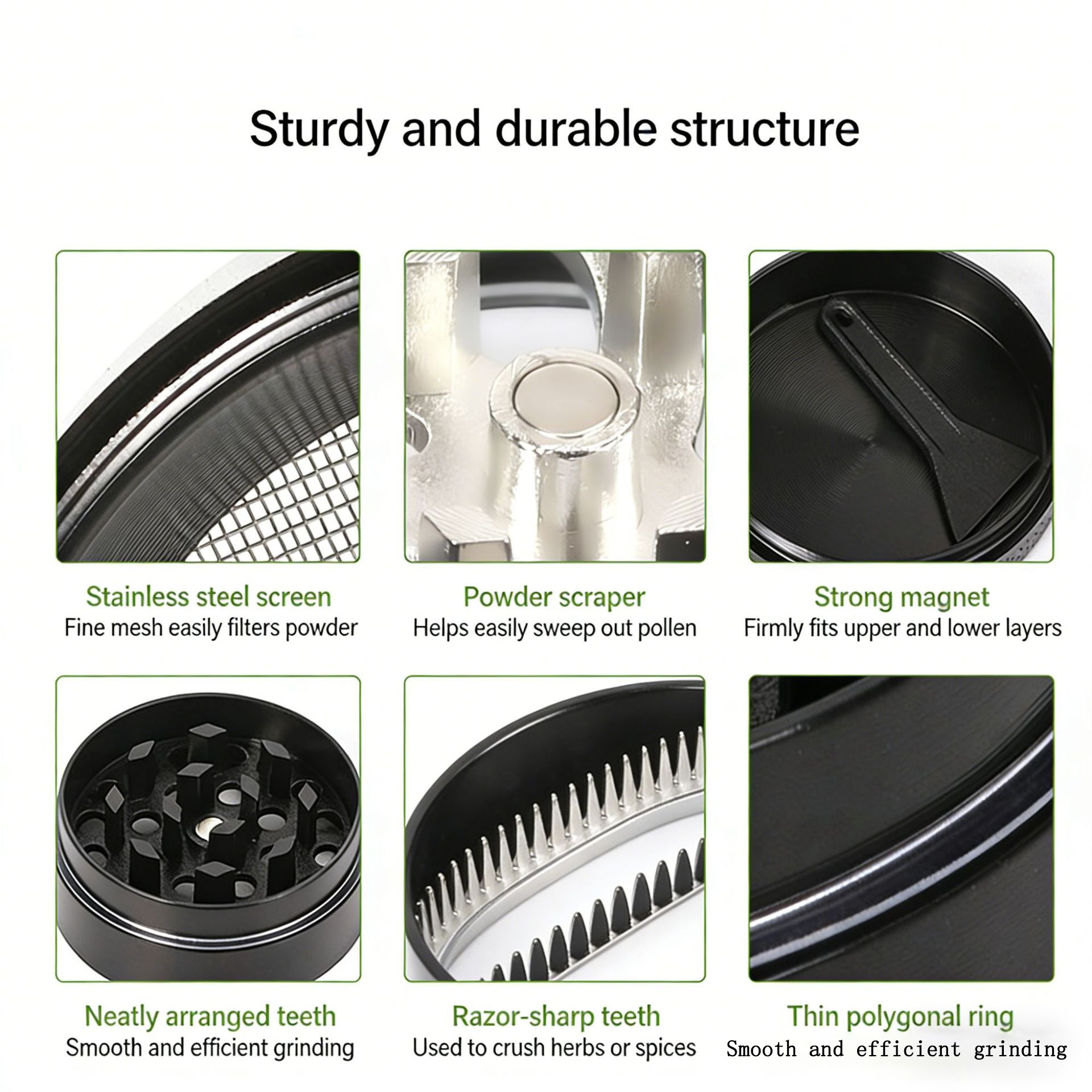 Cross-border hot sale 40mm zinc alloy four-layer hand cigarette grinder grinder metal with handle grinder smoking set