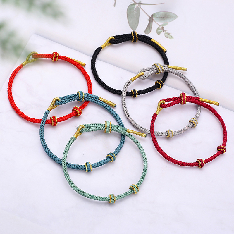 2026 Year of the Horse Eight-Strand Red String Bracelet with Transfer Beads and Gold Accessories DIY for Couples and Best Friends, No Need to Weave the Bracelet