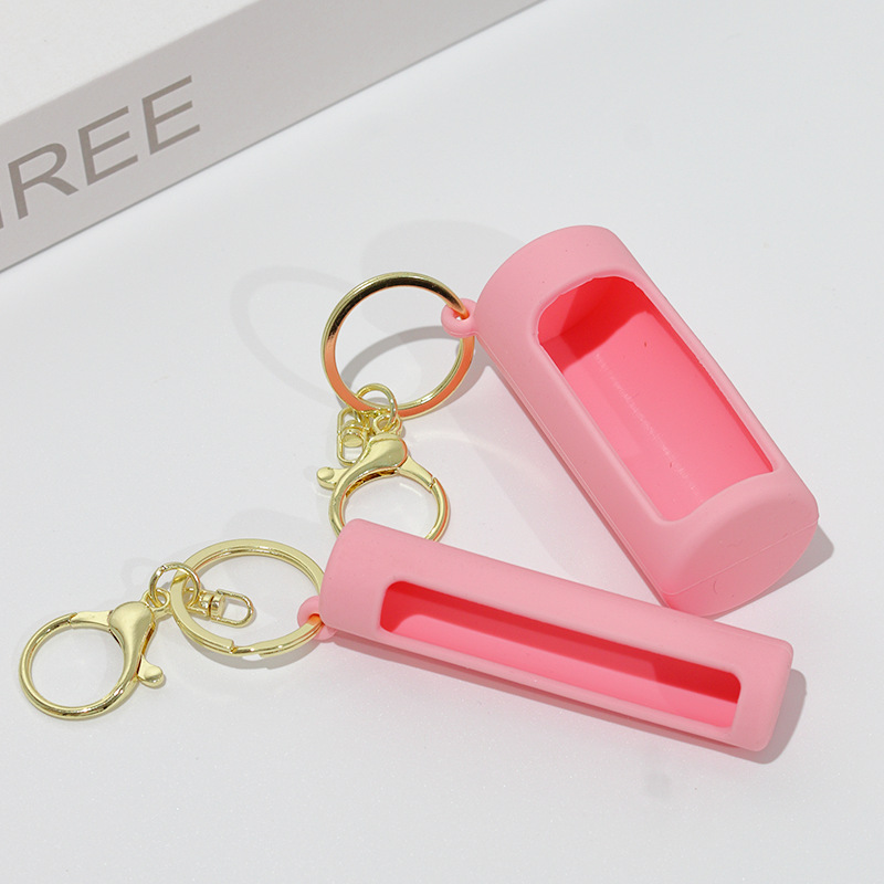Cross-Border Silicone Lipstick Protective Case, Simple Lidless Lipstick/Lip Glaze Case with Metal Hook, Full-Cover Silicone Lipstick Case
