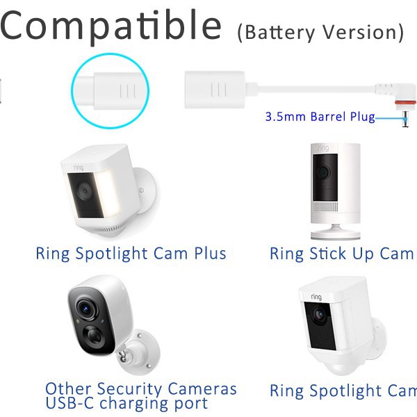 Amazon Ring Surveillance Camera Solar Panel Type-C to Dc3.5 Ring Dedicated Adapter Cable