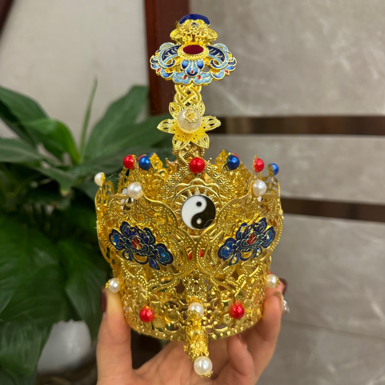 Tao Supplies Instrument Lotus Crown Triple Clear Crown Tai Chi Copper Lotus Crown Plus Brocade Box Head Crown Corolla