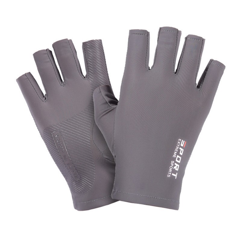 Ready Stock Cycling Gloves Men's Summer Thin Sun Protection Non-Slip Ice Silk Driving Two-Finger Takeaway Fishing Gloves