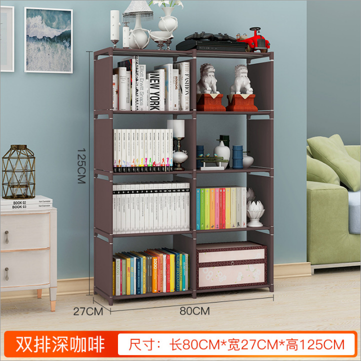 Simple bookshelf double-row bookcase floor shelf children's bookcase student bookcase multi-layer reinforced storage cabinet wholesale