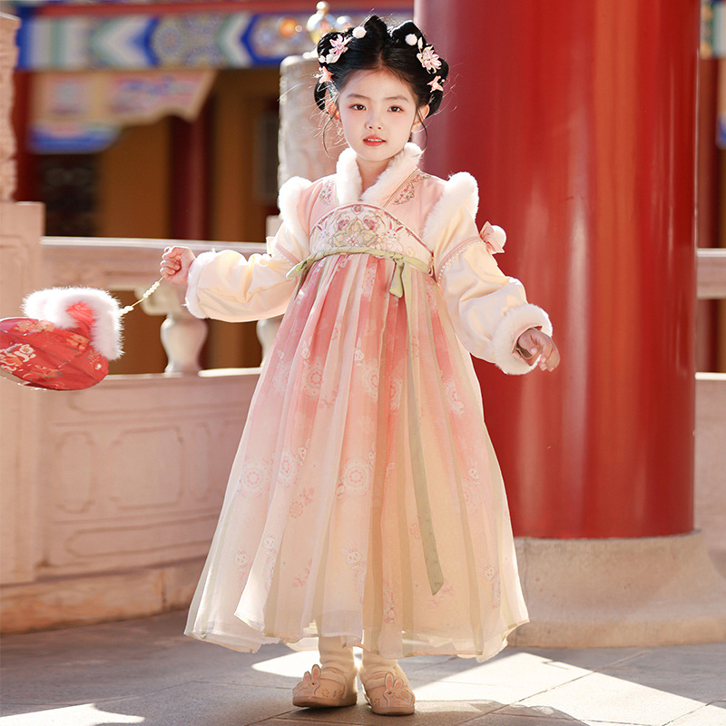 Girls' Hanfu Autumn/Winter New Traditional Chinese New Year Outfit Children's Ancient Style Super Fairy Tang Suit Girl's New Year Dress