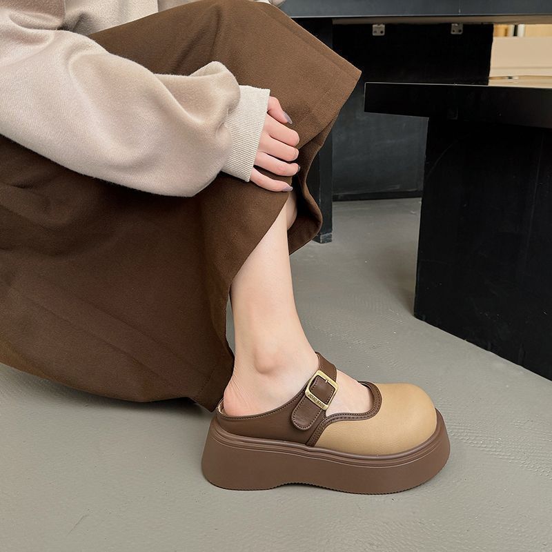 Baotou Half Slippers Outer Wear Lazy Shoes 2025 Spring and Summer New Thick-Soled Casual Fashion Versatile Sandals Women's Slippers