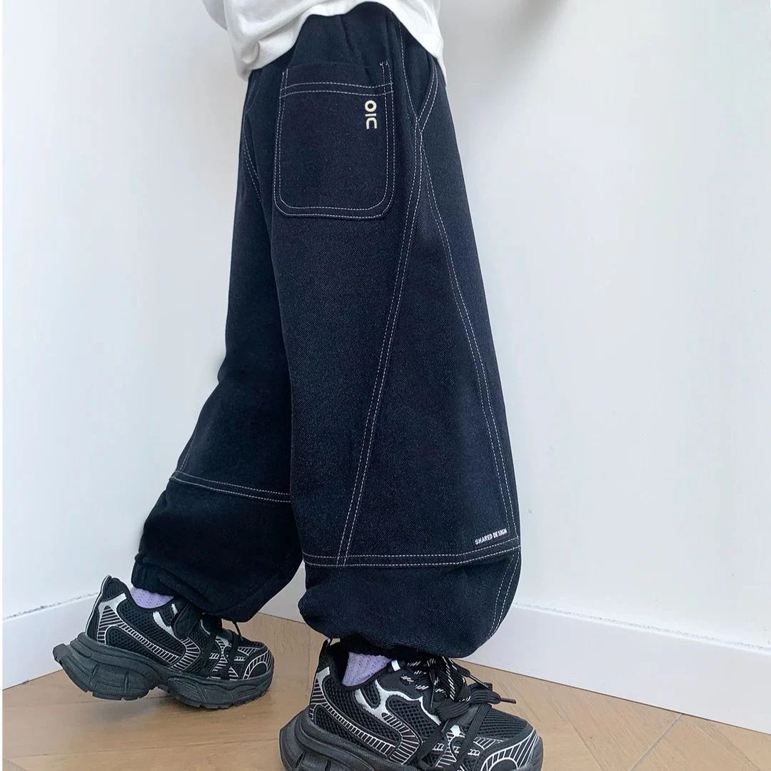 (Fleece-Lined/Non-Fleece-Lined) Men's Jeans, Long Pants, Children's Pants, Mid-Waist, Summer Fashion, Autumn and Winter