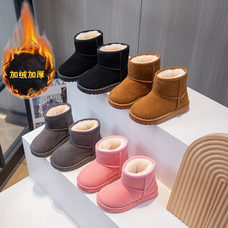 Детские зимние сапоги для мальчиков и девочек 2025, новые короткие сапоги без шнурков из замши с добавленным флисом для тепла для старших детей