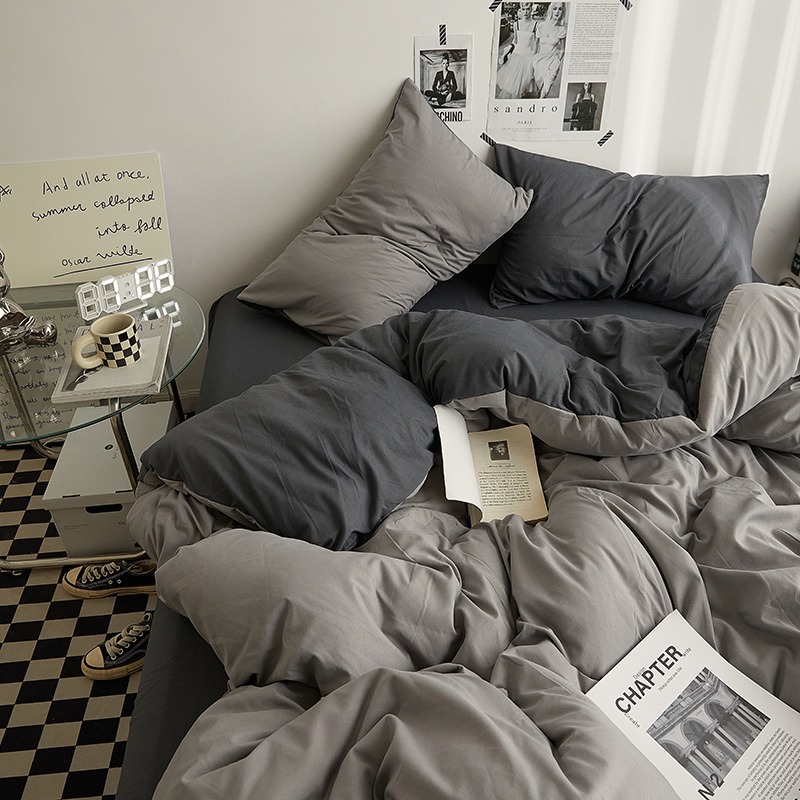 Четырехкомпонентный комплект постельного белья из стирки хлопка, однотонный, дружелюбный к коже, для студентов в общежитии