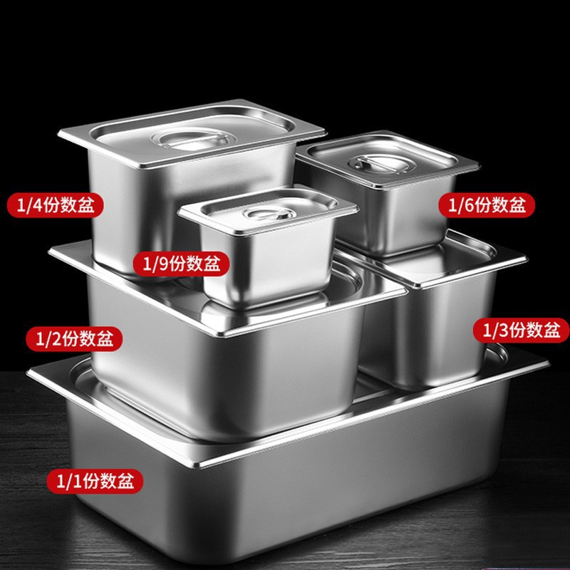 Stainless Steel Portion Basin Rectangular Basin with Lid Commercial Food Basin Fast Food Truck Buffet Serving Basin Square Plate Box