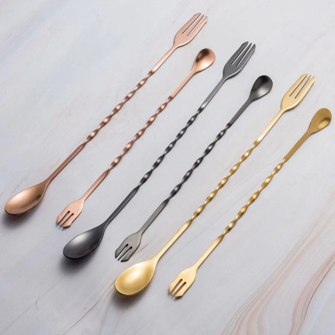 Смешивающая ложка из нержавеющей стали 304, длинная ручка, двойная ложка и вилка, для смешивания, длинная ручка