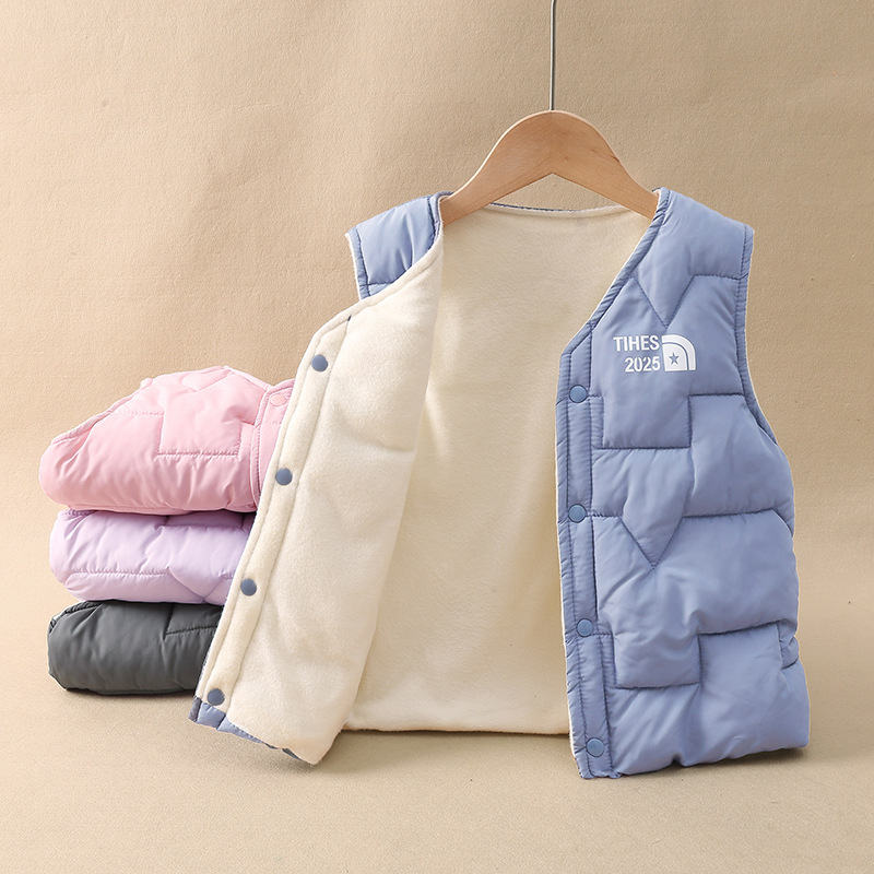 2025 Autumn and Winter New Children's down Cotton Vest Boys and Girls Baby Plush Cotton Vest Small, Medium and Large Children's Waistcoat