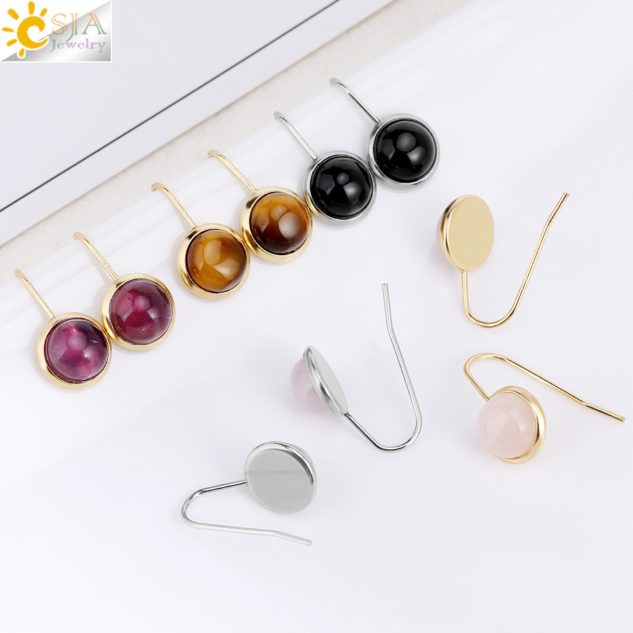 European and American Simple Elegant Fashionable Natural Stone Beads Crystal Earrings High Heels Ear Hooks Earrings Women's Accessories