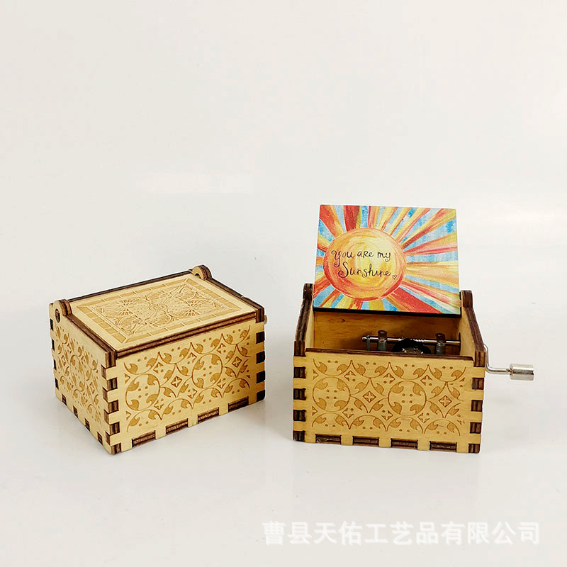 Wooden hand-cranked music box wooden vintage carved pattern music box you are my sunshine painted style multiple styles