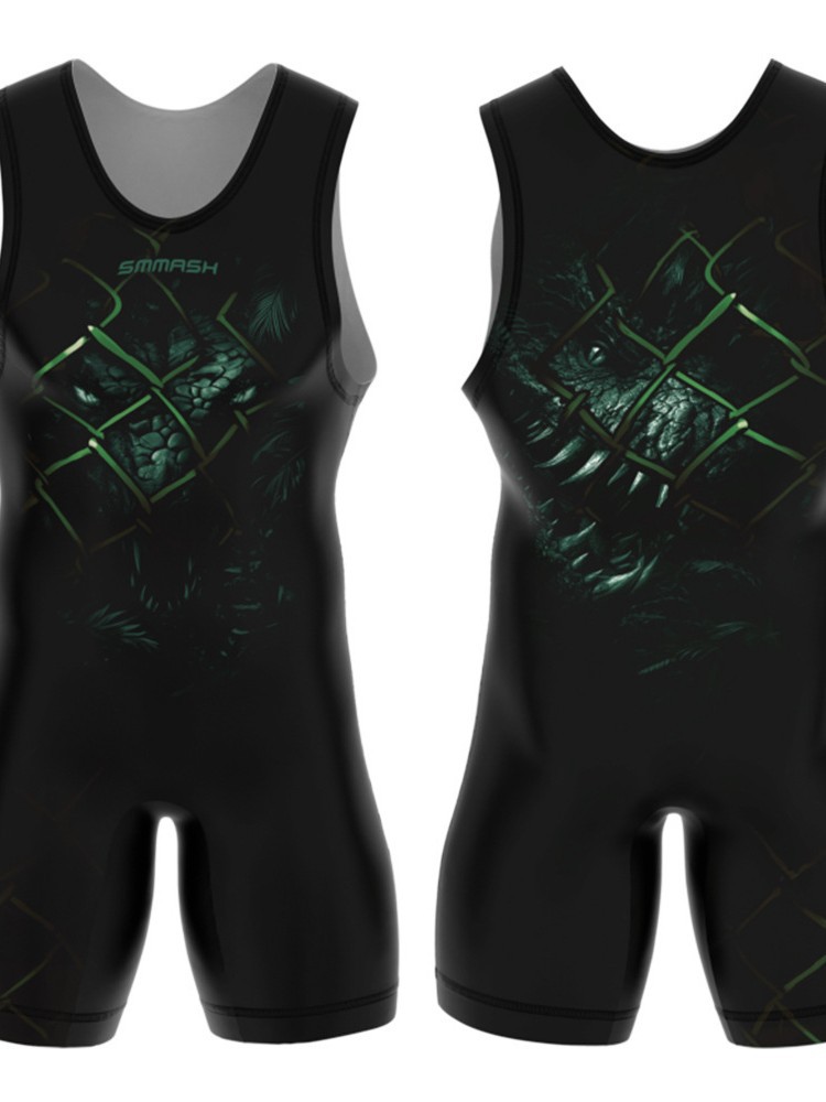 Sublimation Full-Body Printed Men's One-Piece Wrestling Suit Competition Weightlifting Suit Men's and Women's Freestyle Wrestling One-Piece Vest