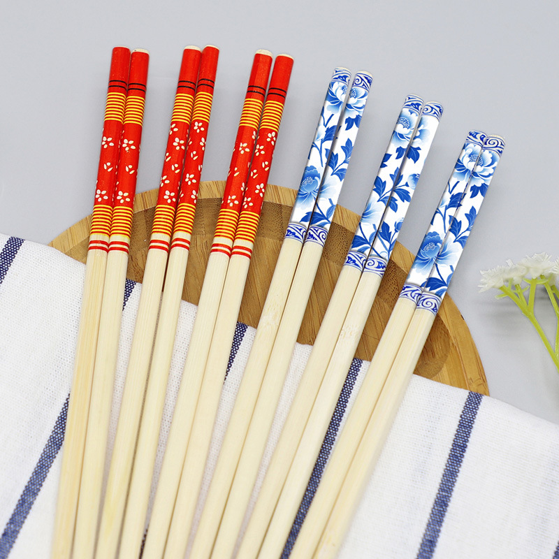 Фабричные одноразовые палочки из сафлора, синие и белые фарфоровые палочки, свадебные палочки, индивидуальная упаковка OPP, печатные бамбуковые палочки